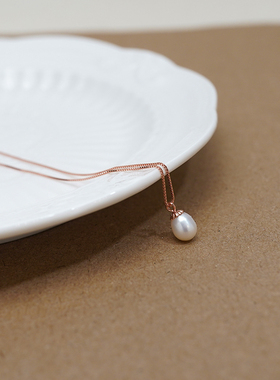 如帆法式复古简约水滴珍珠项链925纯银精致气质锁骨链礼物女50447