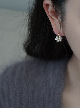 如帆轻奢小众珍珠球耳圈复古高级感耳环法式淑女耳饰简约潮412116