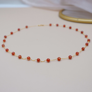 如帆小众复古红玛瑙满天星长项链925银甜美气质高级感锁骨链50697