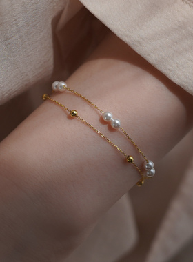 如帆小众简约设计感纤细珍珠银珠手链时尚通勤手串手环轻奢60352