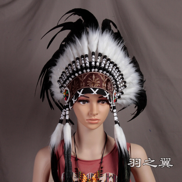 野人羽毛酋长帽子印第安人非洲部落黑色羽毛头饰酒吧表演发饰道具