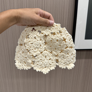 2025秋季 韩国ins儿童女童复古手工镂空钩花套头针织毛线帽子 新款