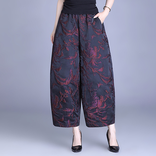 花苞女夹棉加厚保暖九分灯笼裤 高档浮雕提花阔腿裤 秋冬季 2025新款