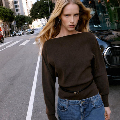 ZA 2025冬季新款女装长袖一字领配腰带针织衫 5536003 717 510