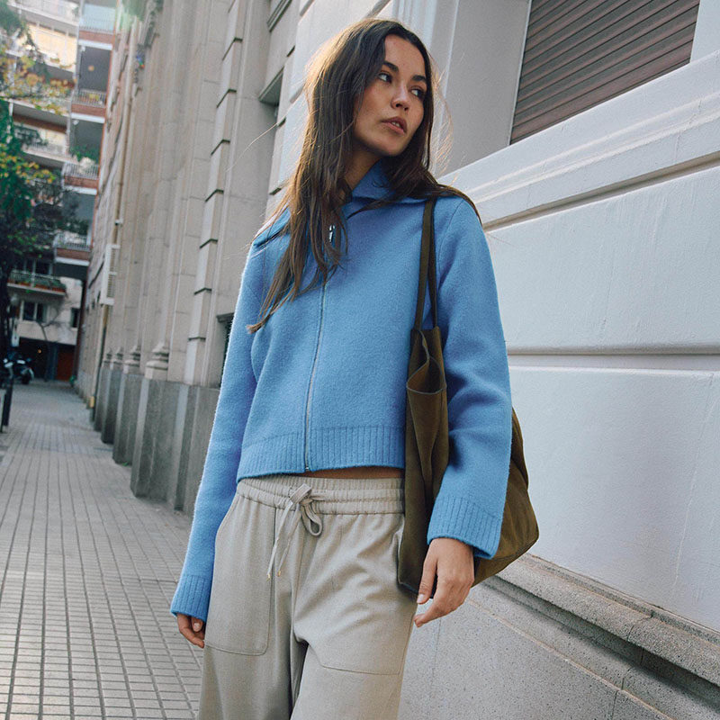 ZA 2026春季新款女装时尚气质长袖翻领拉链针织外套 5755002 400