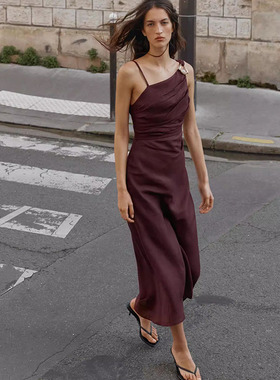 ZA 2026夏季新款女装时尚气质显瘦不对称迷笛连衣裙 8840386 610