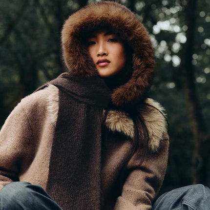 ZA 2025冬季新款女装时尚百搭人造皮草效果围巾帽 1023030 700