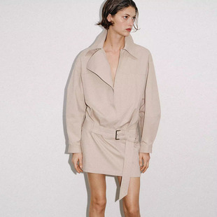 新款 2302563 女装 翻领配腰带迷你连衣裙 711 百搭长袖 ZA 2026春季