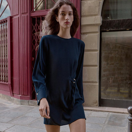 ZA 2025冬季新款女装休闲圆领长袖搭扣饰迷你连衣裙 9376572 401
