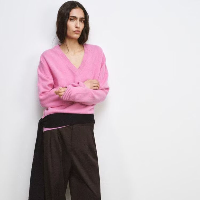 ZA 2026春季新款女装简约百搭舒适长袖纯羊毛宽松针织衫 2893005