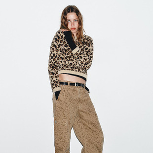 8146100 ZA 2025冬季 动物印花人造皮草效果针织衫 女装 051 新款