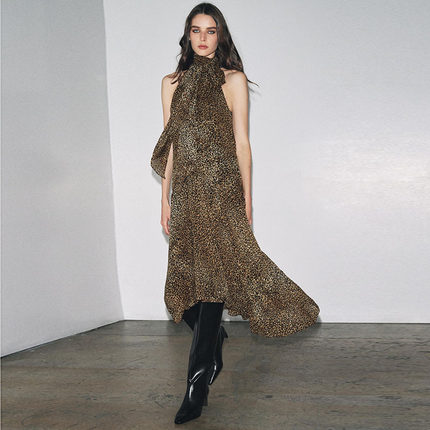 ZA 2025冬季新款女装时尚休闲动物纹挂脖领连衣裙 8753008 051