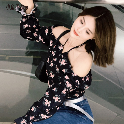 长袖雪纺衬衫碎花上衣女