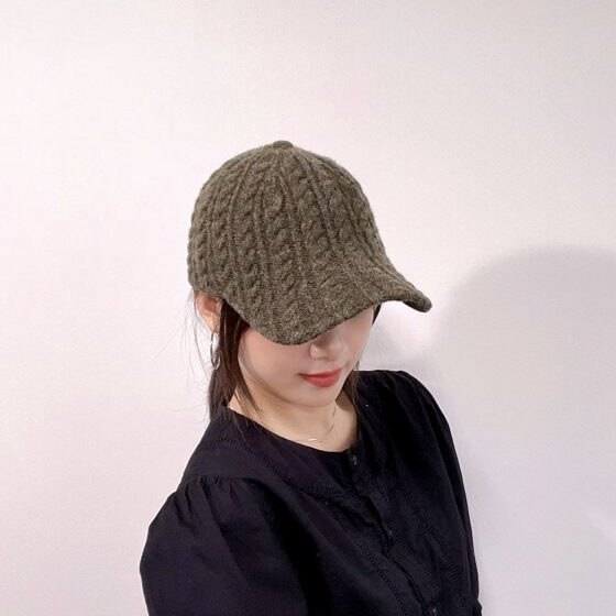 韩版复古麻花纹针织棒球帽女秋冬百搭毛线鸭舌帽显脸小保暖帽子女