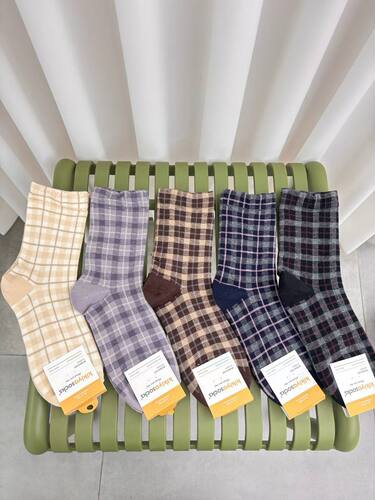 kikiyosocks韩系复古格纹中筒袜女 英伦格子学院风百搭堆堆棉袜