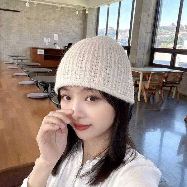 韩版竖条纹针织渔夫帽女 秋冬卷帽子