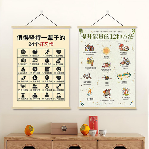 值得坚持的24个好习惯提升正能量装饰挂画卧室寝室墙面海报贴纸画