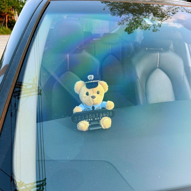 警察小熊公仔交警小熊汽车挪车电话牌临时停车卡电话号码装饰车内,汽车用品/电子/清洗/改装,停车号码牌,淘宝优惠券,粉丝福利购,淘宝优惠卷