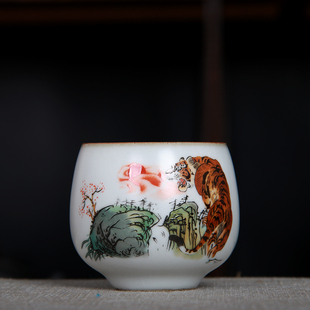 月白开片可养金线汝窑功夫禅定茶杯品茗主人杯单个五福临门老虎盏