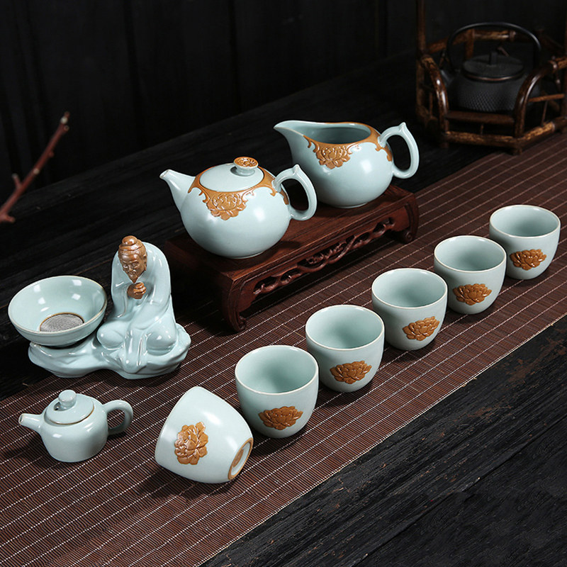 高端恒缘汝窑茶具套装高档轻奢大茶壶茶杯中式复古陶瓷功夫茶整套