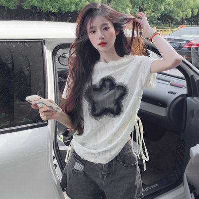 短款抽绳上衣女夏季2025