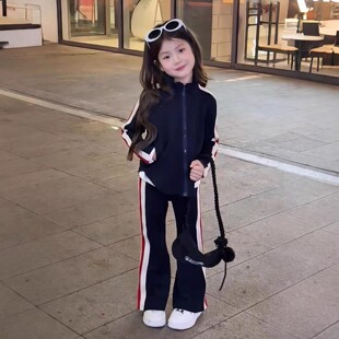 儿童装女童套装条纹JK开衫外套加运动长裤25秋冬装新款跨境童装潮