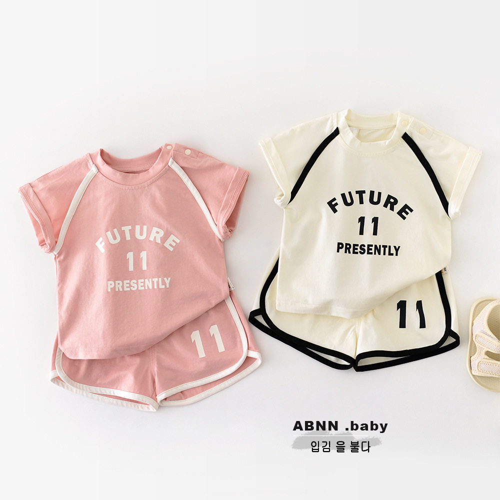 男女童夏季新款字母印花套装 婴幼童宝宝韩版运动撞色两件套52033