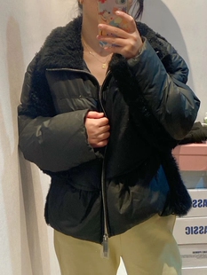 进口羊皮白鹅绒拼皮毛一体外套时尚保暖不厚重羽绒服(不退不换)