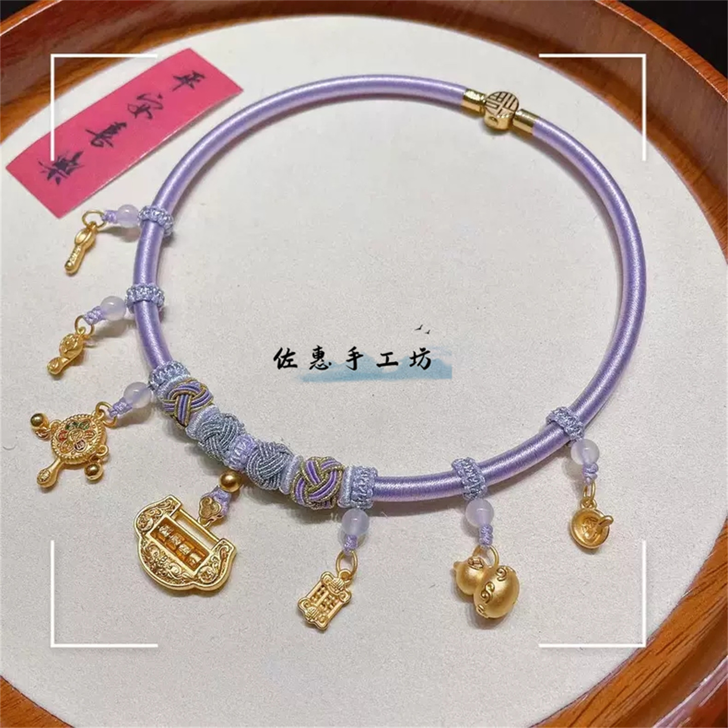 浅紫色手工项圈多挂吊坠项链可定制尺寸宝宝满月周岁礼古风璎珞圈