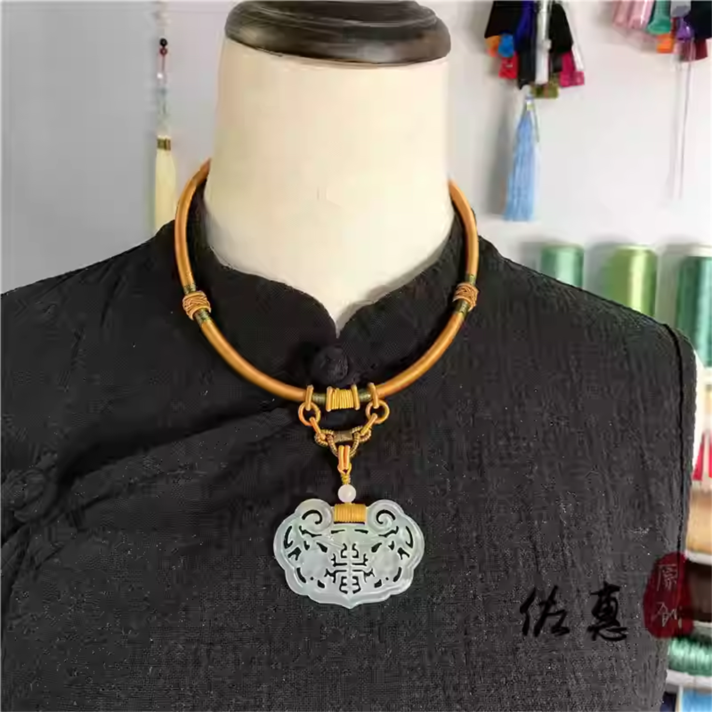 天然岫玉如意锁项链玉佩手工璎珞项圈中式古风汉服配饰古偶剧搭配