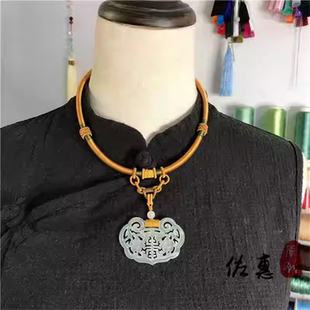 古风汉服配饰古偶剧搭配 天然岫玉如意锁项圈玉佩手工璎珞项链中式