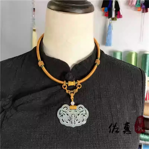 天然岫玉如意锁项圈玉佩手工璎珞项链中式古风汉服配饰古偶剧搭配
