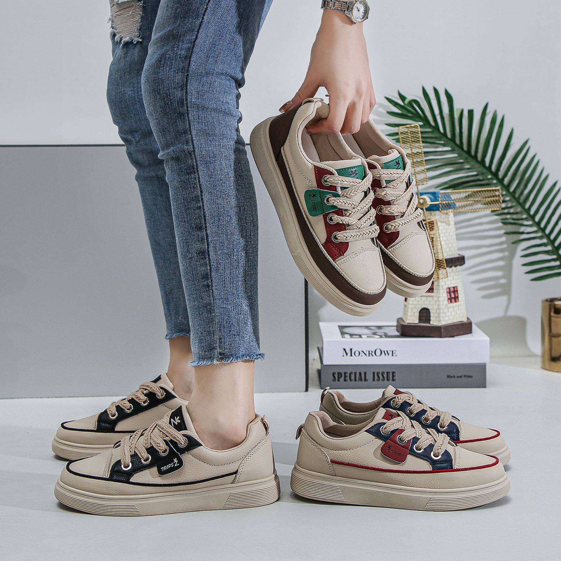 Q63新款运动小熊鞋子韩版百搭板鞋透气网面小白鞋女厚底