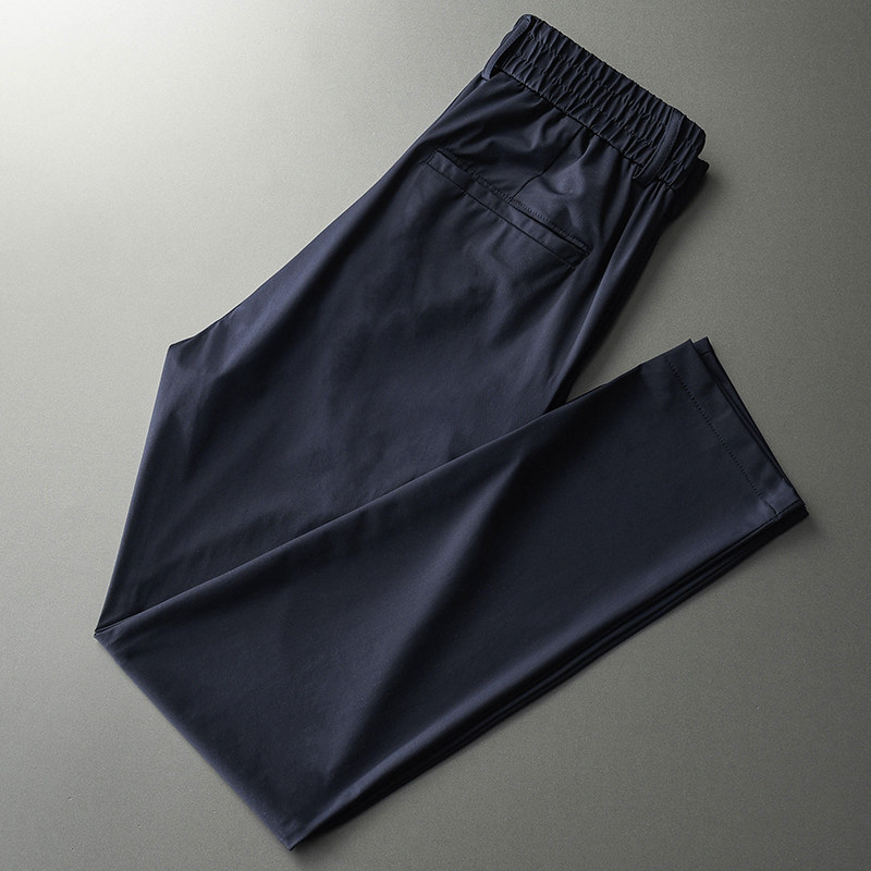 夏季薄款黑色裤子男松紧腰弹力修身直筒商务长裤子百搭男士西裤潮