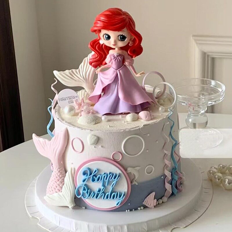 美人鱼生日蛋糕装饰摆件粉色裙子小女孩海洋鱼尾硅胶模具插件