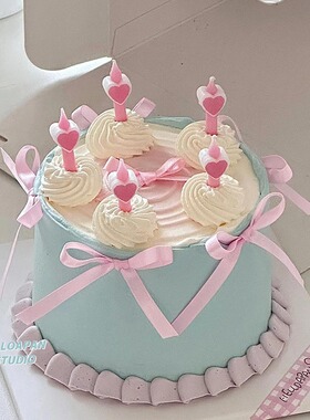 网红简约ins芭蕾风蛋糕装饰蝴蝶结丝带女神女孩生日爱心蜡烛插件