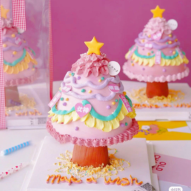 网红许愿树打桩台生日蛋糕烘焙装饰小仙女孩粉色甜品