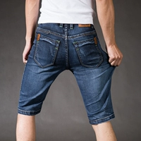 Mùa hè mỏng phần cao co giãn năm điểm quần short denim nam bảy quần thun tự canh mùa hè quần nam 7 quần - Quần jean quần kaki nam