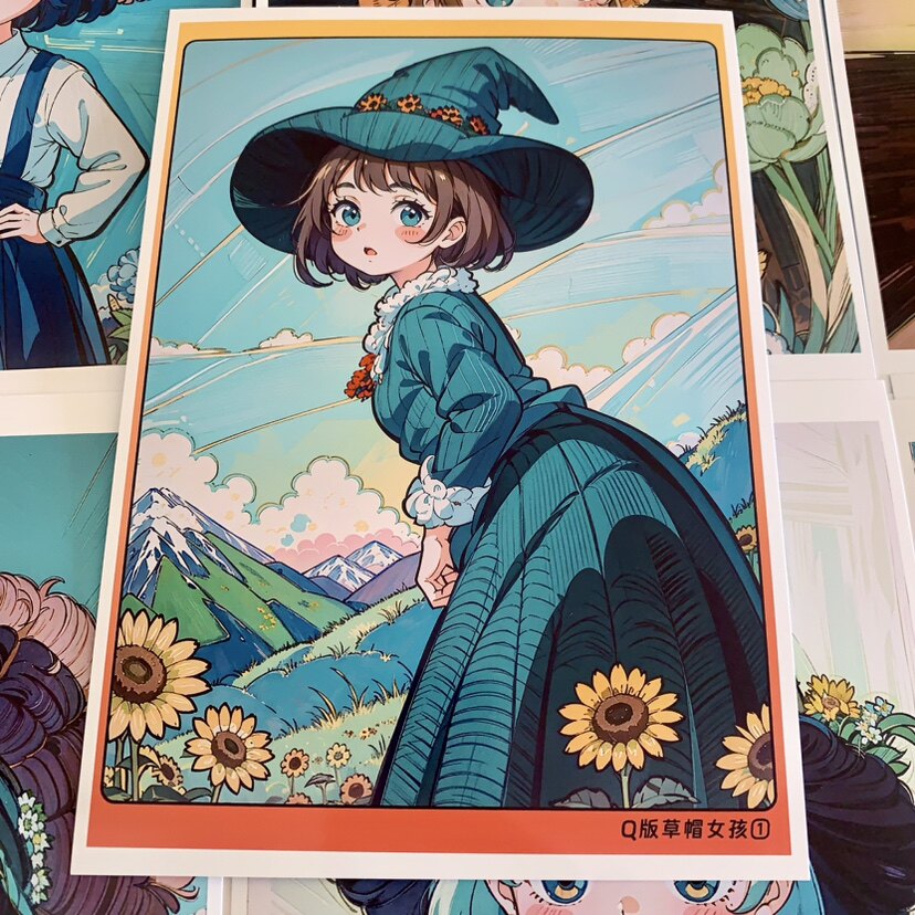 美美哒q版草帽女孩临摹卡儿童创意美术明信片马克笔卡通动漫人物