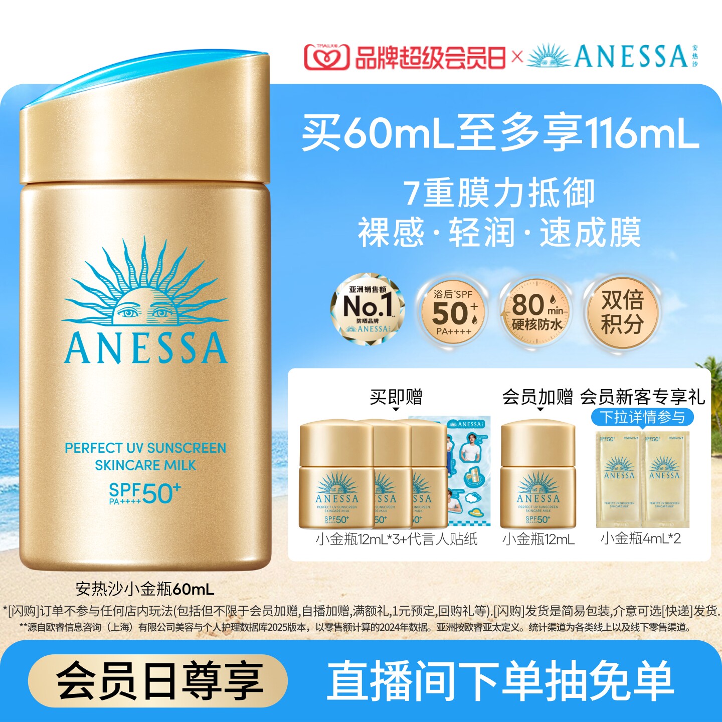 【出游推薦】安熱沙小金瓶防曬霜乳耐曬清爽隔離輕薄膚感戶外