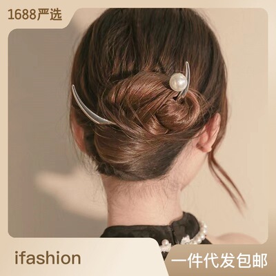 唐媞中国风上玄月簪复古半月挽发簪子女古风高级感丸子头盘发头饰