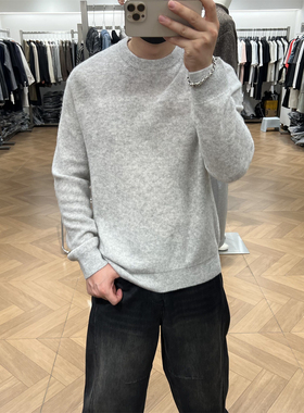 QFO秋冬高端轻奢百分百绵羊毛针织衫男美式宽松通勤加厚保暖毛衣