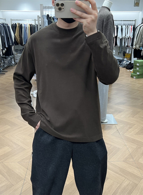 CSL秋冬轻奢纯色百搭亲肤磨毛圆领长袖T恤男美式宽松加厚保暖内搭