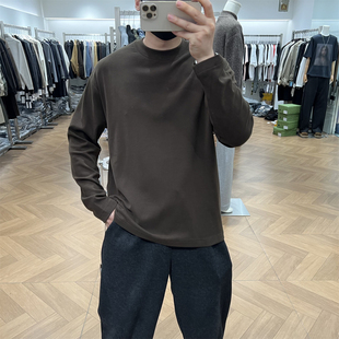 CSL秋冬轻奢纯色百搭亲肤磨毛圆领长袖 宽松加厚保暖内搭 T恤男美式