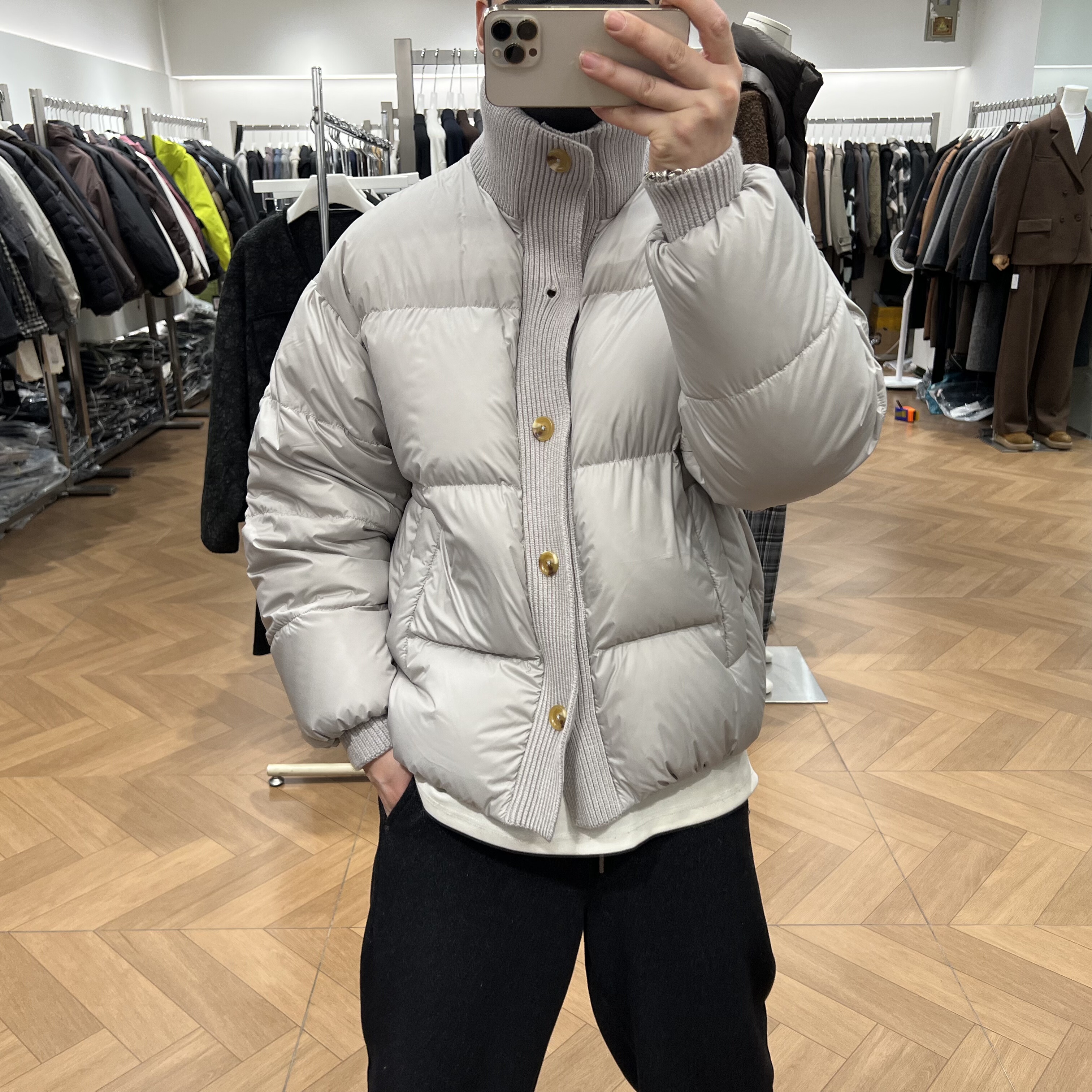 CH冬季200g高蓬松加厚针织拼接立领羽绒服男美式宽松保暖面包服潮