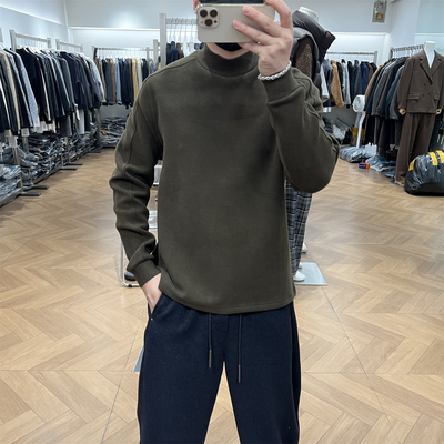 纯色百搭亲肤加厚磨毛中领T恤衫