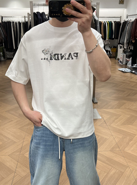 OD1夏季重工字母花朵印花短袖T恤男美式宽松街头痞帅通勤半袖上衣