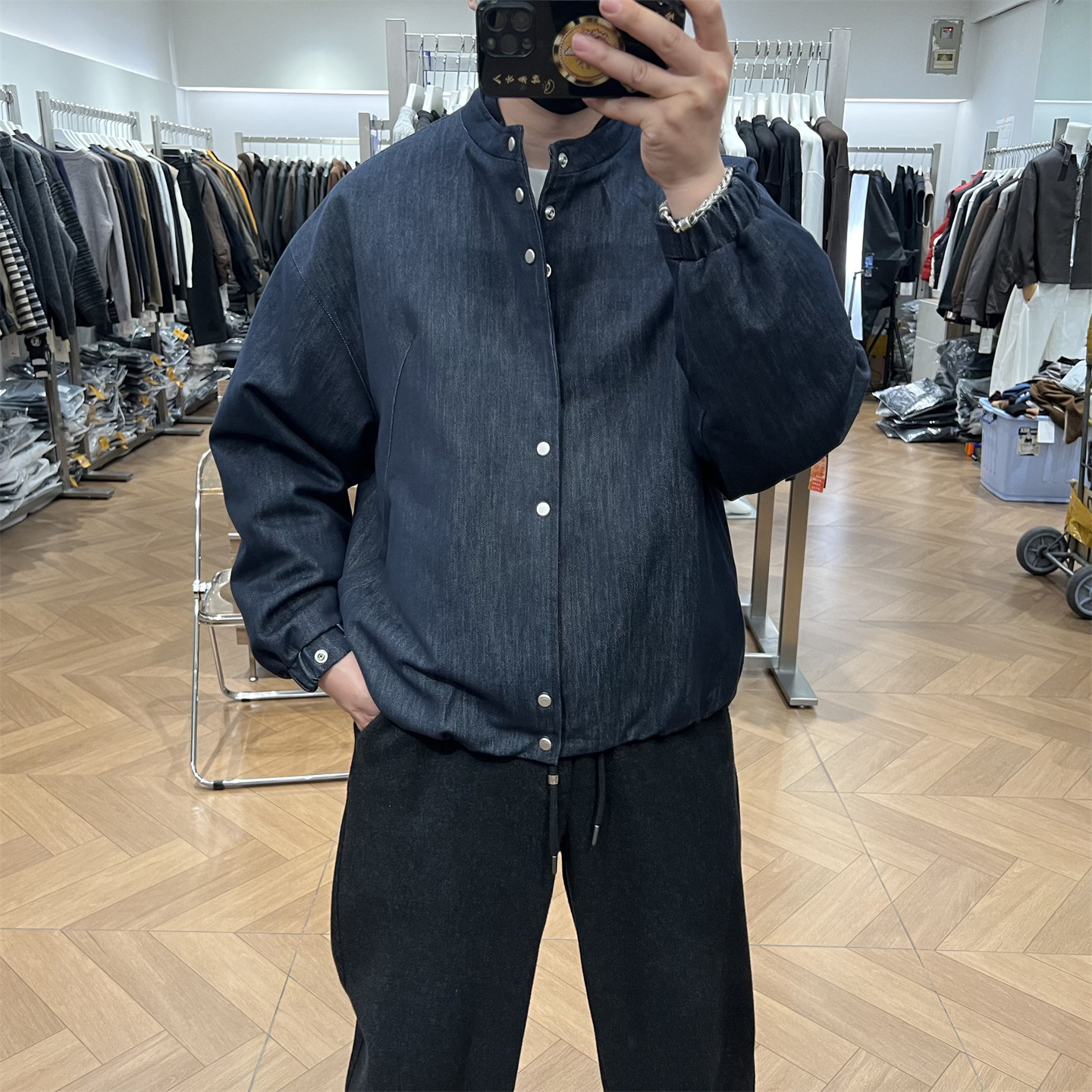 轻奢高级感立领牛仔羽绒服外套潮