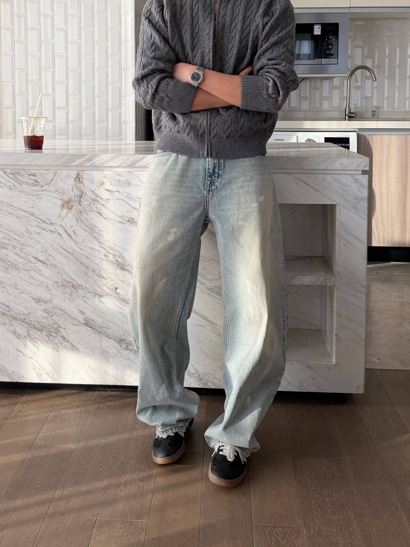 2026春季新款美式复古漆点脏洗做旧直筒休闲裤男通勤百搭香蕉裤潮,男装,牛仔裤,淘宝优惠券,粉丝福利购,淘宝优惠卷