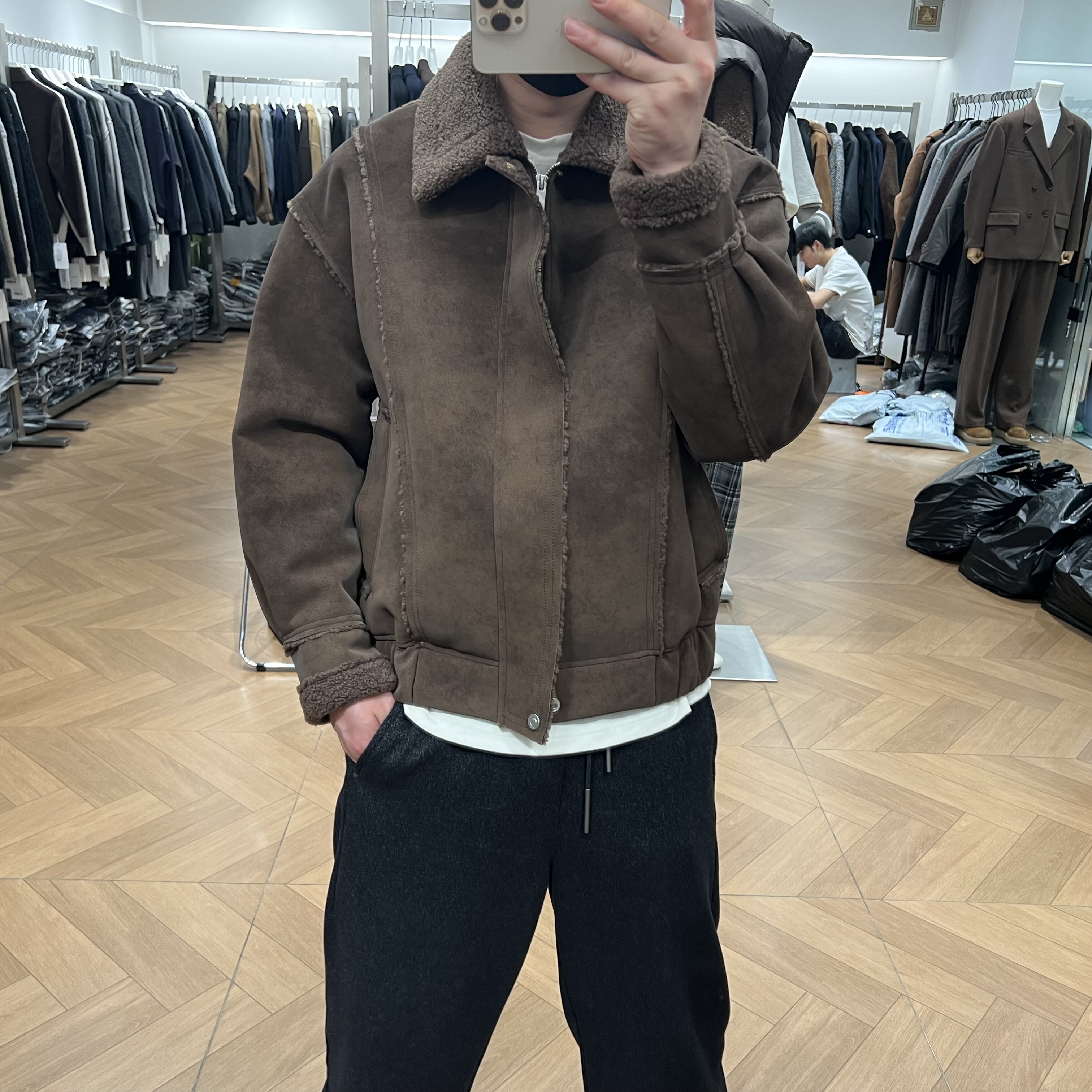 高介冬季复古翻领皮毛一体加绒外套男美式加厚保暖仿羊羔绒皮衣潮